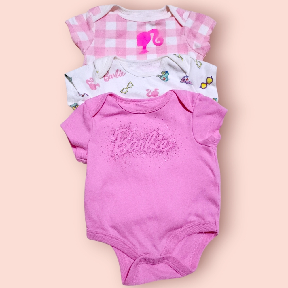Barbie Collection - Set of 3 Pink Onesies (0-3M) Infant Baby Girl